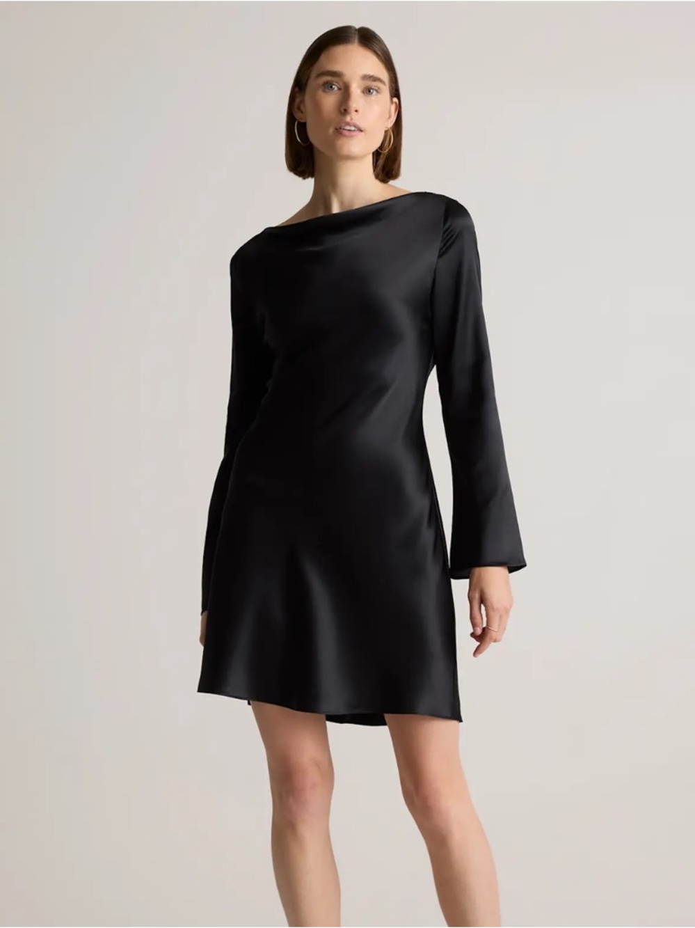 Brand New Quince 100% Washable Silk Long Sleeve Mini Dress Black Size Small